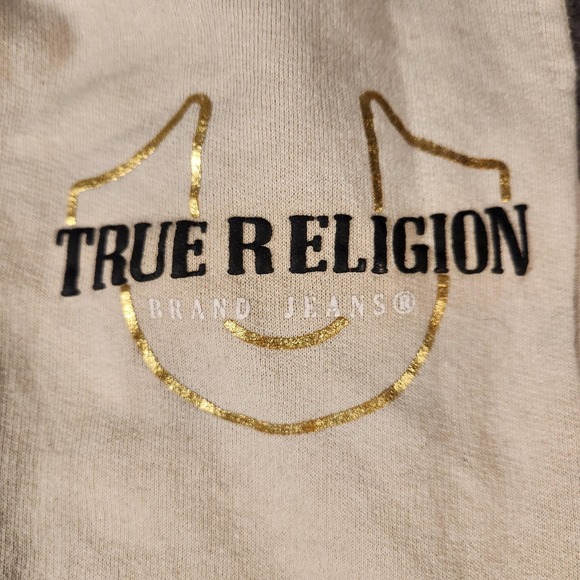 True Religion Pants Mens Medium Beige Logo Jogger Sweatpants Casual Lounge - Picture 2 of 10